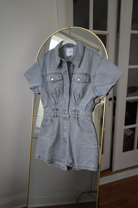 skylar denim romper - light blue